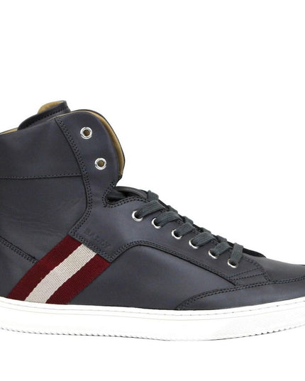 Bally Dark Grey Calf Leather Hi Top Sneaker With Red Beige