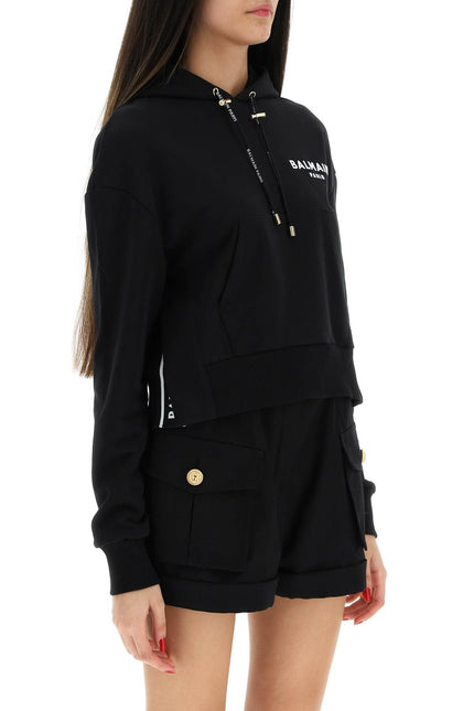 Balmain cropped hoodie with flocked logo