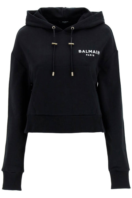 Balmain cropped hoodie with flocked logo