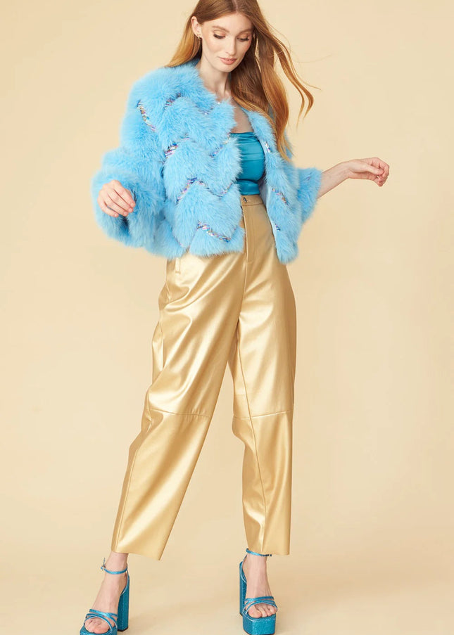 Bamboo Sequin Eco Faux Fur Coat in Blue-2