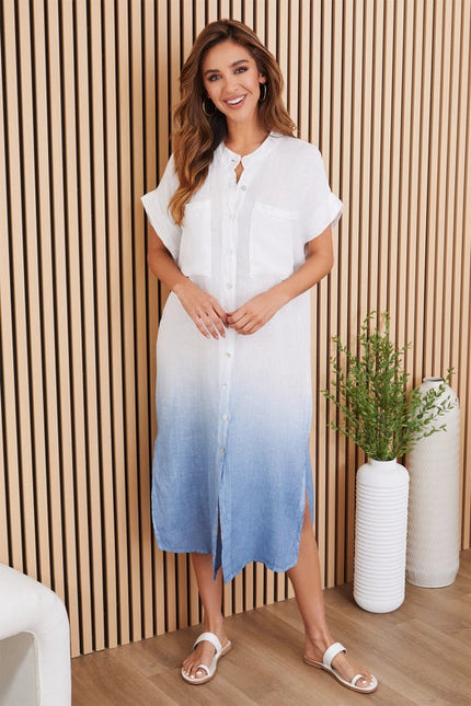 Band Collar S/S Dip Dye Maxi Dress