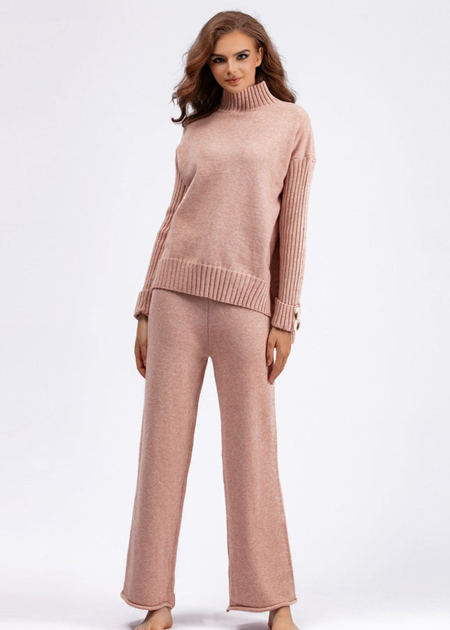 Basic Bae High- Low Turtleneck Long Sleeve Top and Pants Sweater Set