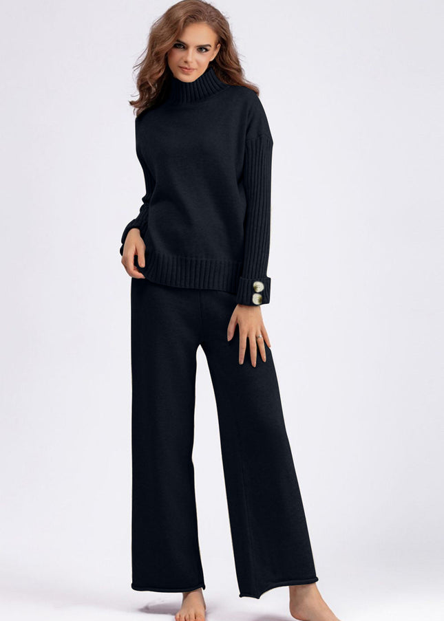 Basic Bae High- Low Turtleneck Long Sleeve Top and Pants Sweater Set