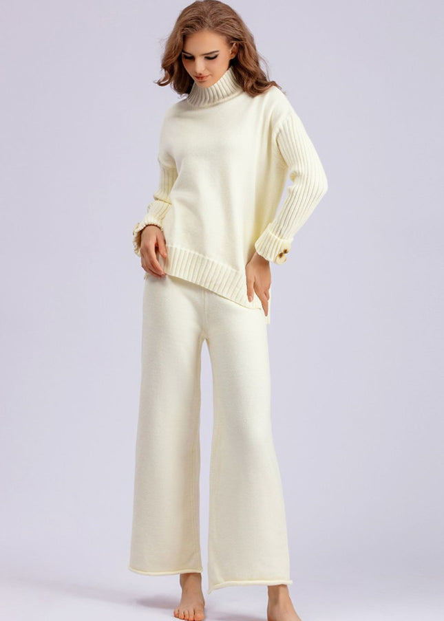 Basic Bae High- Low Turtleneck Long Sleeve Top and Pants Sweater Set