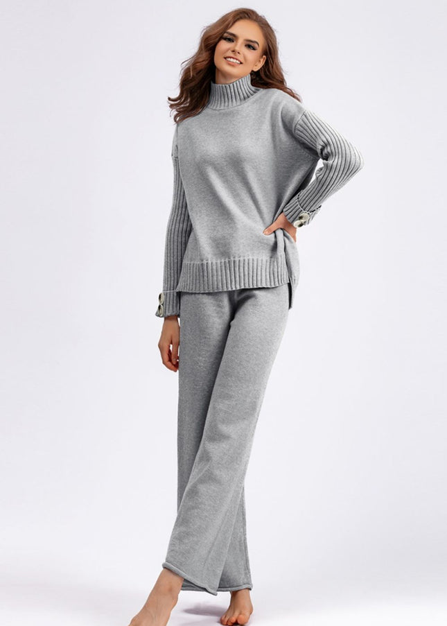 Basic Bae High- Low Turtleneck Long Sleeve Top and Pants Sweater Set