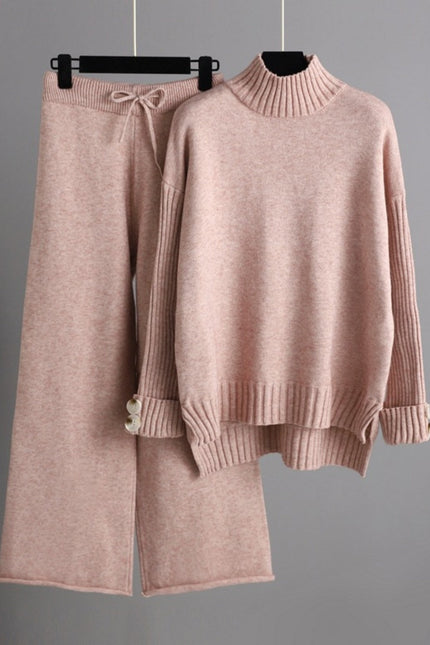 Basic Bae High- Low Turtleneck Long Sleeve Top and Pants Sweater Set