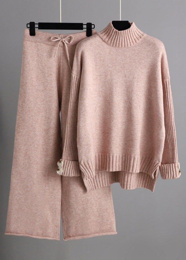 Basic Bae High- Low Turtleneck Long Sleeve Top and Pants Sweater Set