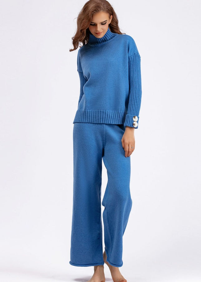 Basic Bae High- Low Turtleneck Long Sleeve Top and Pants Sweater Set