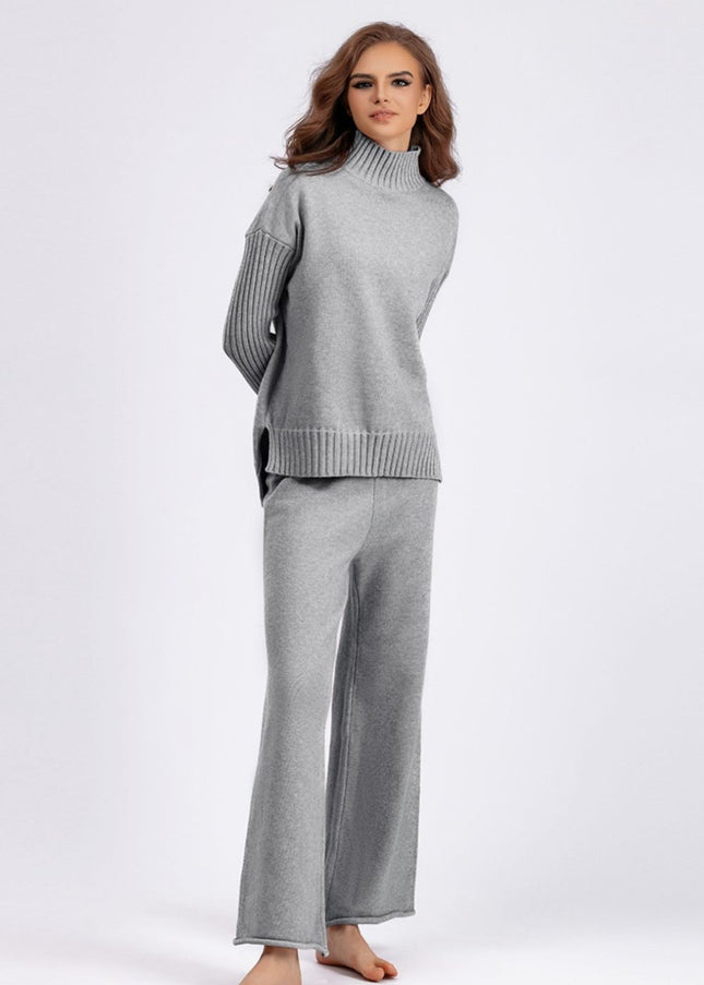 Basic Bae High- Low Turtleneck Long Sleeve Top and Pants Sweater Set