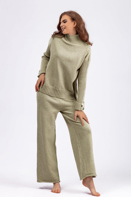 Basic Bae High- Low Turtleneck Long Sleeve Top and Pants Sweater Set