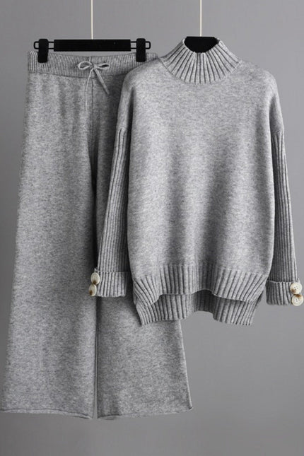 Basic Bae High- Low Turtleneck Long Sleeve Top and Pants Sweater Set