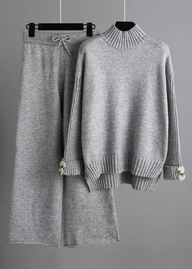 Basic Bae High- Low Turtleneck Long Sleeve Top and Pants Sweater Set