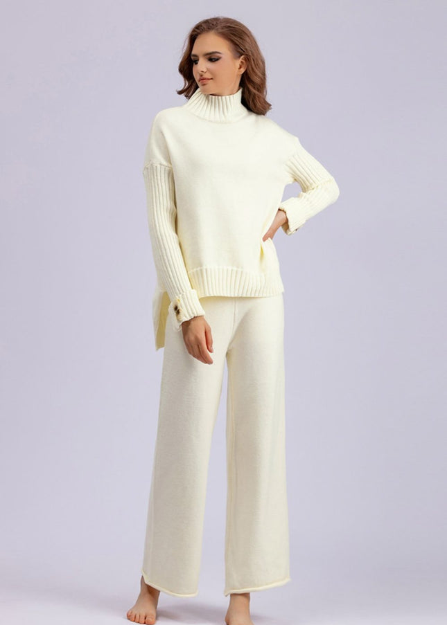 Basic Bae High- Low Turtleneck Long Sleeve Top and Pants Sweater Set