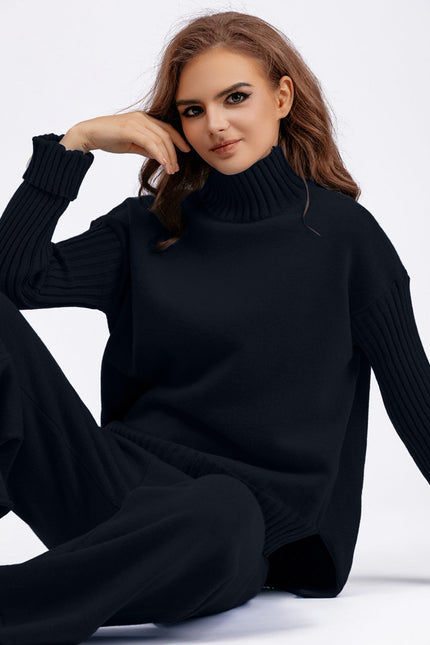 Basic Bae High- Low Turtleneck Long Sleeve Top and Pants Sweater Set