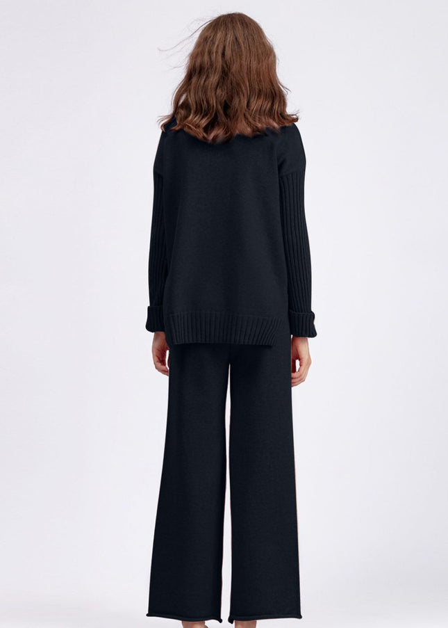 Basic Bae High- Low Turtleneck Long Sleeve Top and Pants Sweater Set