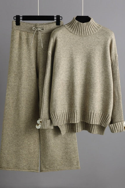 Basic Bae High- Low Turtleneck Long Sleeve Top and Pants Sweater Set