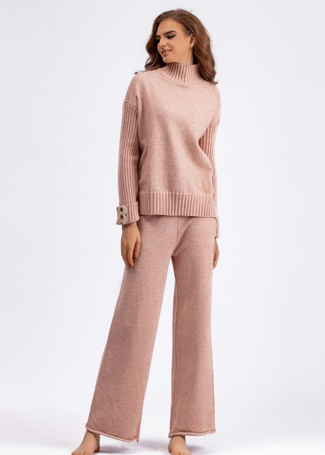 Basic Bae High- Low Turtleneck Long Sleeve Top and Pants Sweater Set