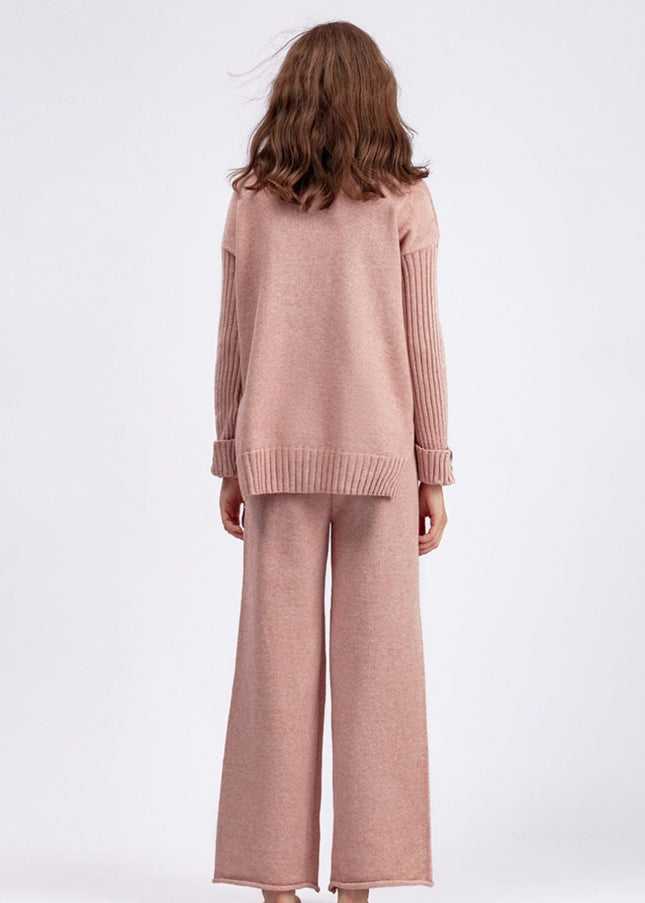 Basic Bae High- Low Turtleneck Long Sleeve Top and Pants Sweater Set