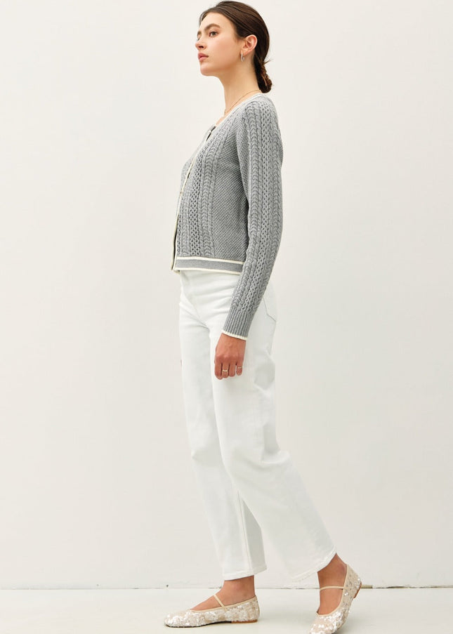 Be Cool Cable Knit Long Sleeve Contrast Edge Cardigan