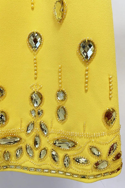 Beaded Biamond Cropped Top and Skirt Suit Yellow