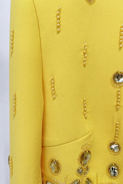 Beaded Biamond Cropped Top and Skirt Suit Yellow