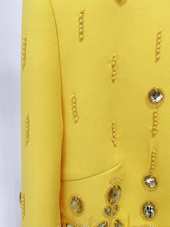 Beaded Biamond Cropped Top and Skirt Suit Yellow