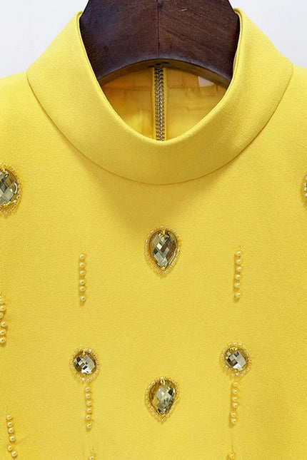 Beaded Biamond Cropped Top and Skirt Suit Yellow