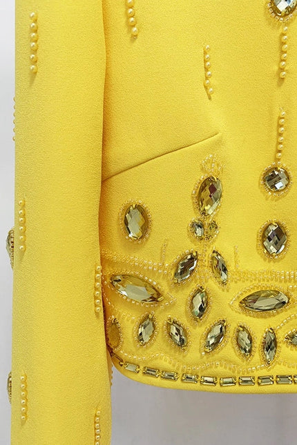 Beaded Biamond Cropped Top and Skirt Suit Yellow