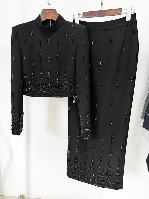 Beaded Brilliance Top & Skirt Set Black