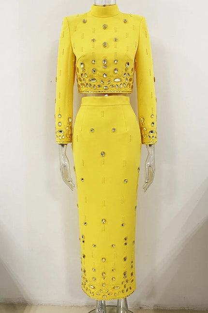 Beaded Brilliance Top & Skirt Set Yellow