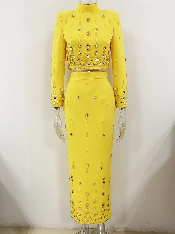 Beaded Brilliance Top & Skirt Set Yellow