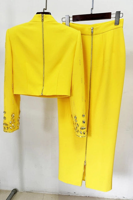 Beaded Brilliance Top & Skirt Set Yellow