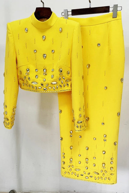 Beaded Brilliance Top & Skirt Set Yellow