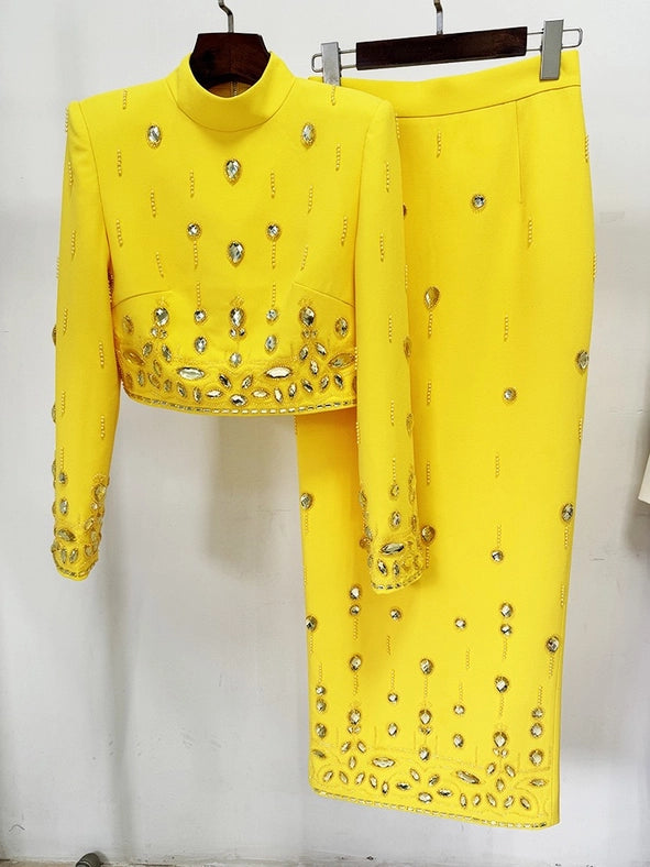 Beaded Brilliance Top & Skirt Set Yellow