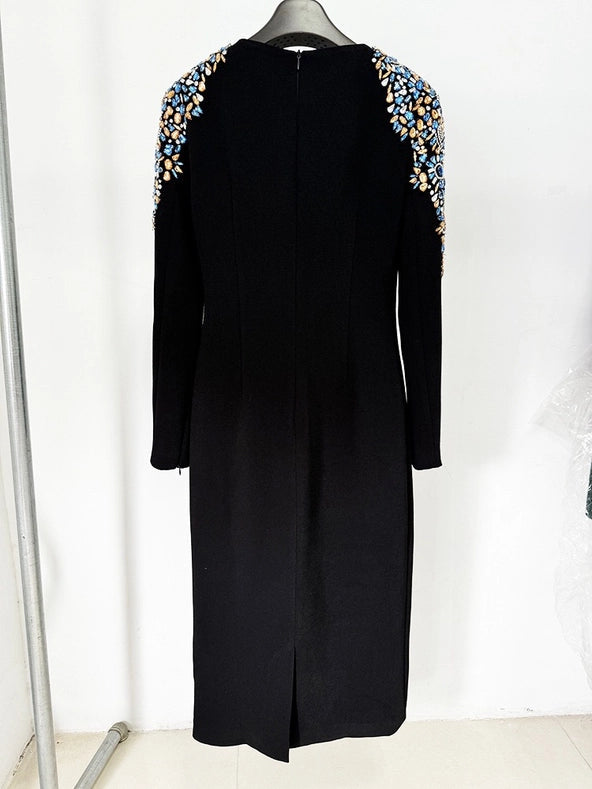 Beaded Elegance: Long Sleeve Mid-Length Dress