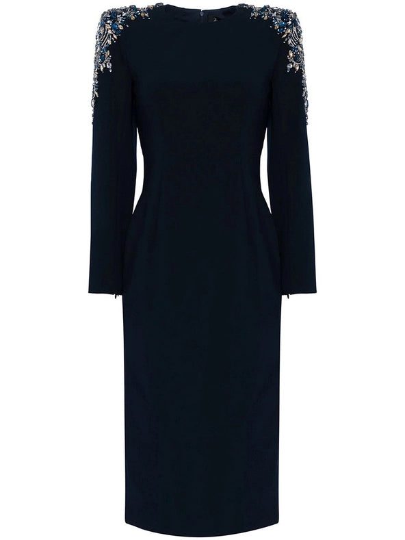 Beaded Elegance: Long Sleeve Mid-Length Dress