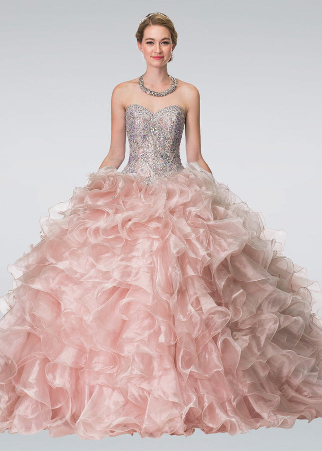 Beads Embellished Ruffled Organza Quinceanera Dress-0