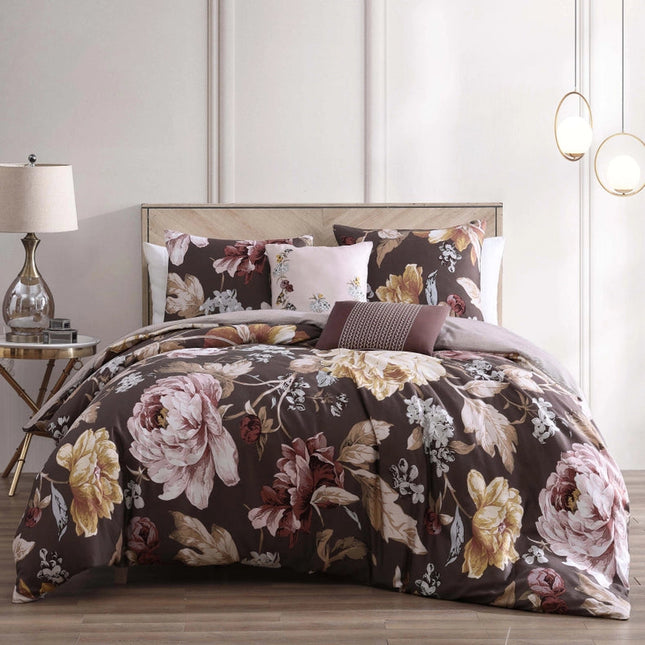 Bebejan Floral Garden Brown 100% Cotton 5Piece Comforter Set