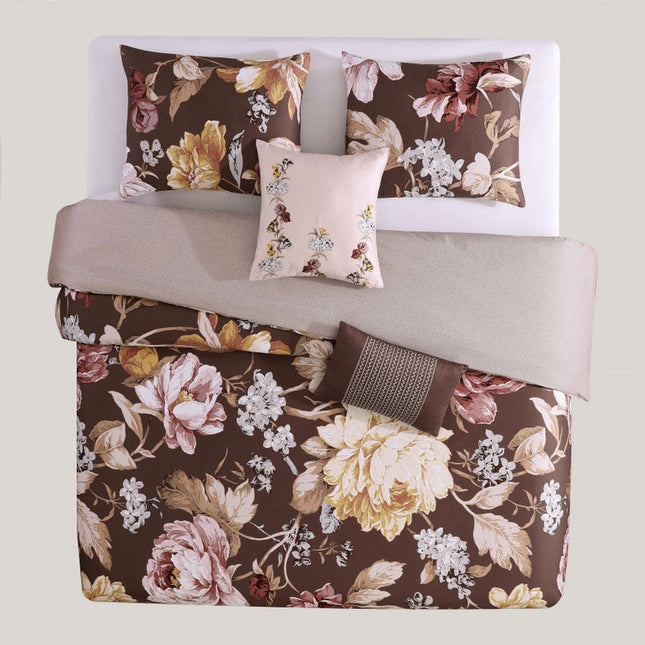 Bebejan Floral Garden Brown 100% Cotton 5Piece Comforter Set