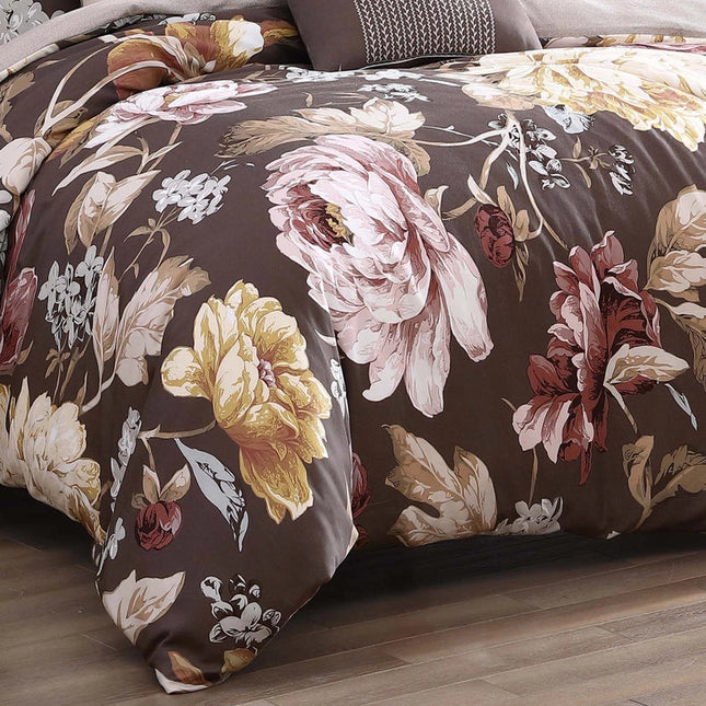 Bebejan Floral Garden Brown 100% Cotton 5Piece Comforter Set