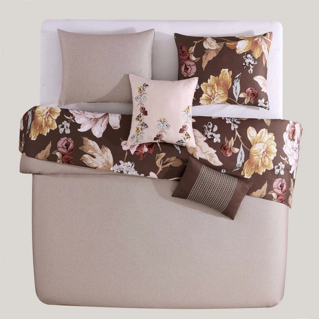 Bebejan Floral Garden Brown 100% Cotton 5Piece Comforter Set