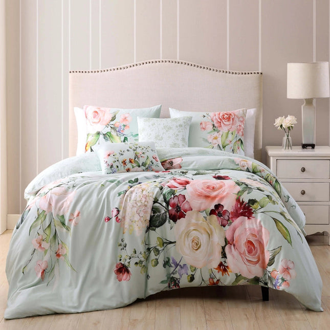 Bebejan Rose On Misty Green 100% Cotton 5Piece Comforter Set