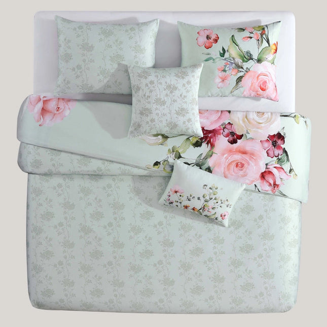 Bebejan Rose On Misty Green 100% Cotton 5Piece Comforter Set