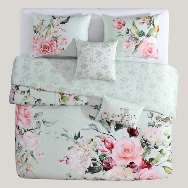 Bebejan Rose On Misty Green 100% Cotton 5Piece Comforter Set