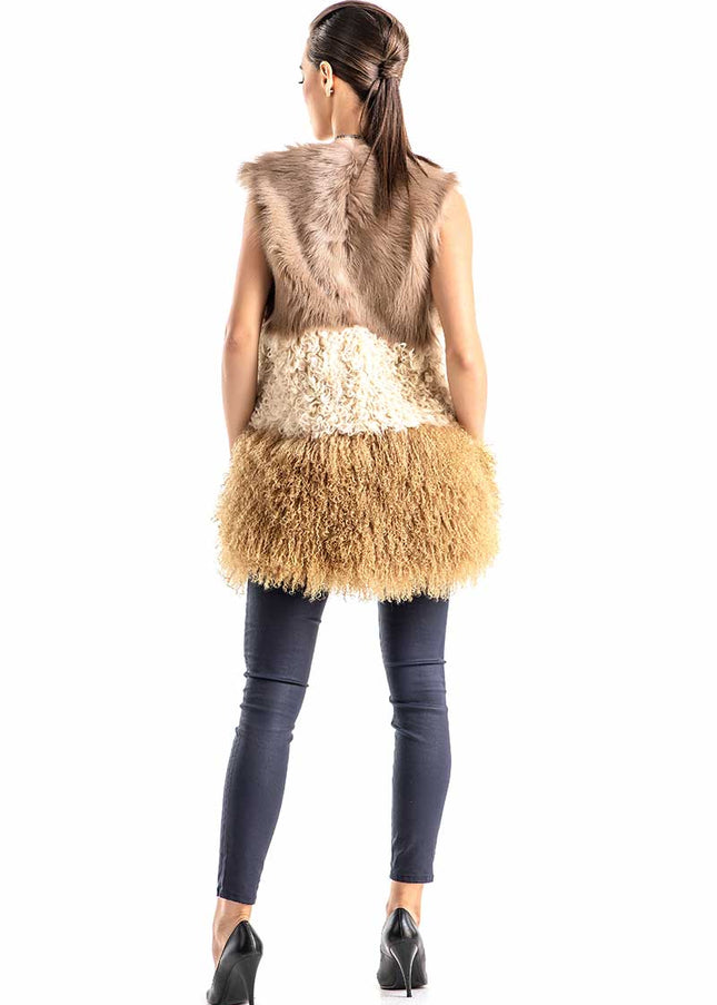 Beige Geniune Sheepskin Fur Vest-1