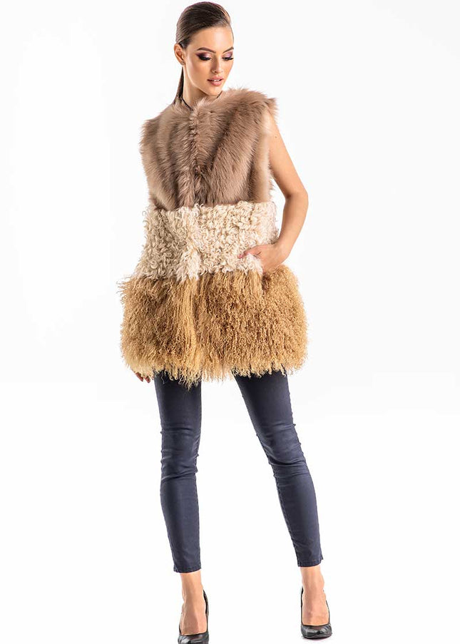 Beige Geniune Sheepskin Fur Vest-2