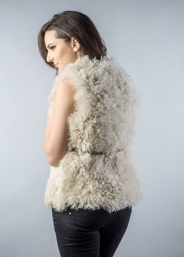 Beige Genuine Merino Shearling Vest-1