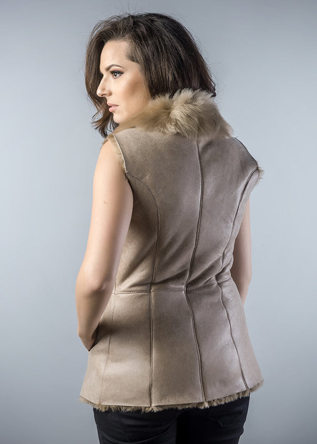 Beige Genuine Nappa Lambskin Fur Vest-1