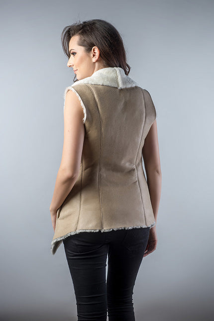 Beige Genuine Nappa Lambskin Merino Fur Vest-1