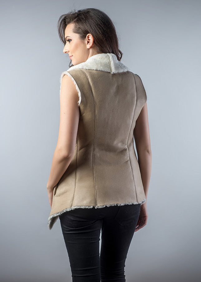 Beige Genuine Nappa Lambskin Merino Fur Vest-1